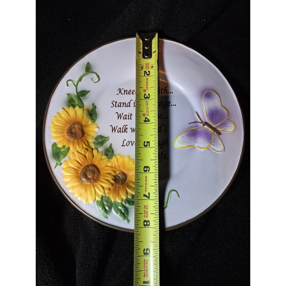 Inspirational Sunflower Butterfly Faith Decorative Plate 8 Inch 3D Ceramic